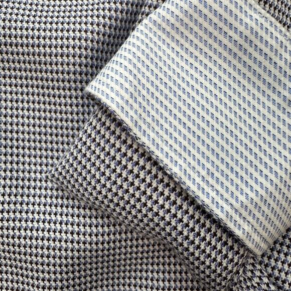 Johnston & Murphy Dress Shirt Sz L Blue Brown White Textured Button Up Flip Cuff - Picture 6 of 13